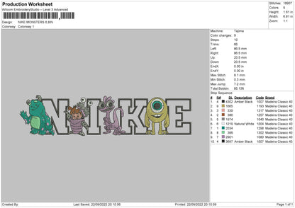 Nike Monsters Embroidery File 6 sizes
