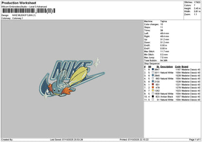 Nike Mudkip Embroidery File 6 sizes
