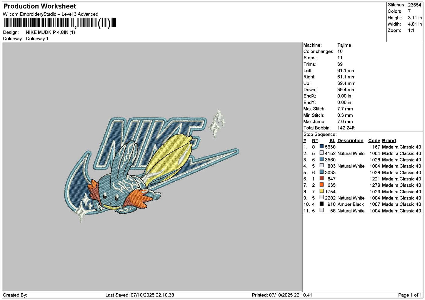 Nike Mudkip Embroidery File 6 sizes