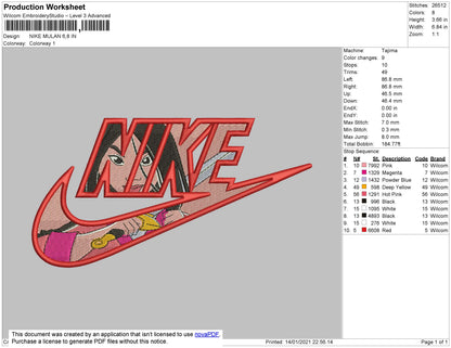 Nike Mulan Embroidery File 4 size