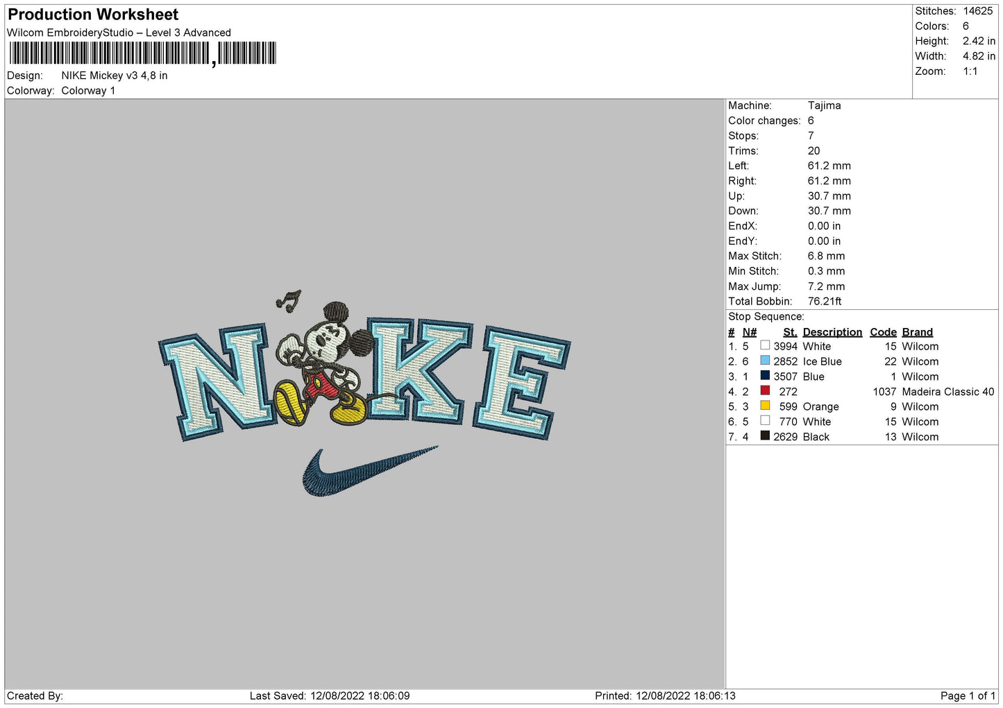 Nike Mickey Embroidery File 5 sizes