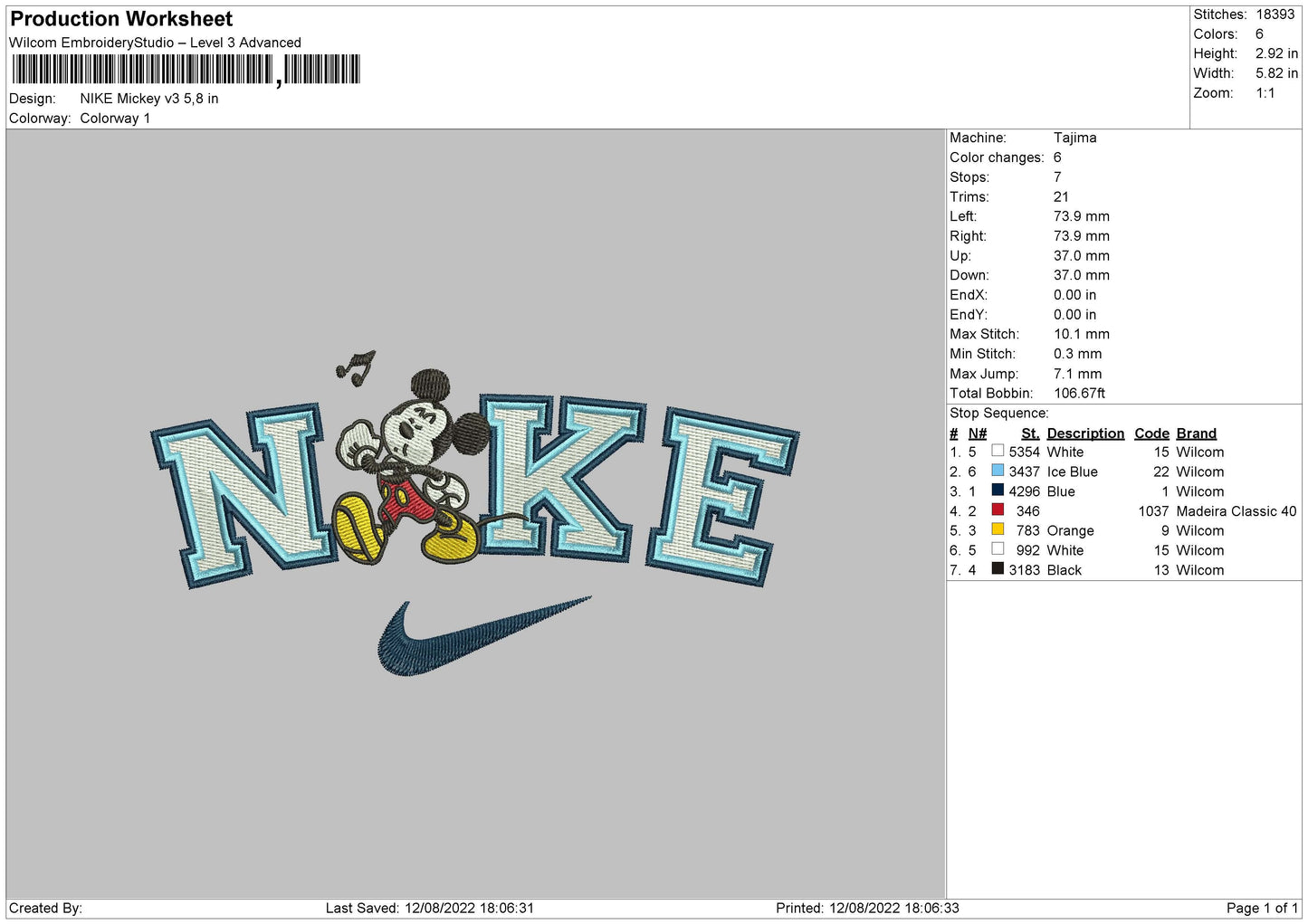 Nike Mickey Embroidery File 5 sizes