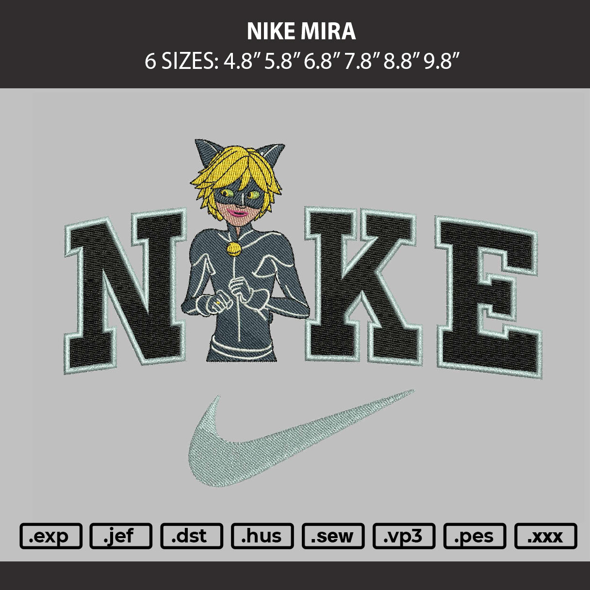 Nike Mira Embroidery Machine Design File 6 sizes