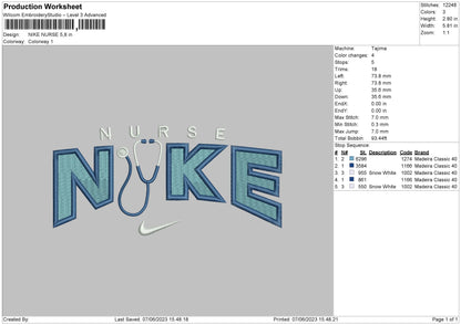 Nike Nurse Embroidery File 6 sizes