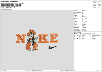 Nike Cowboy V1 Embroidery File 6 sizes