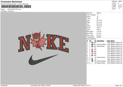 Nike Owlette Embroidery File 6 sizes