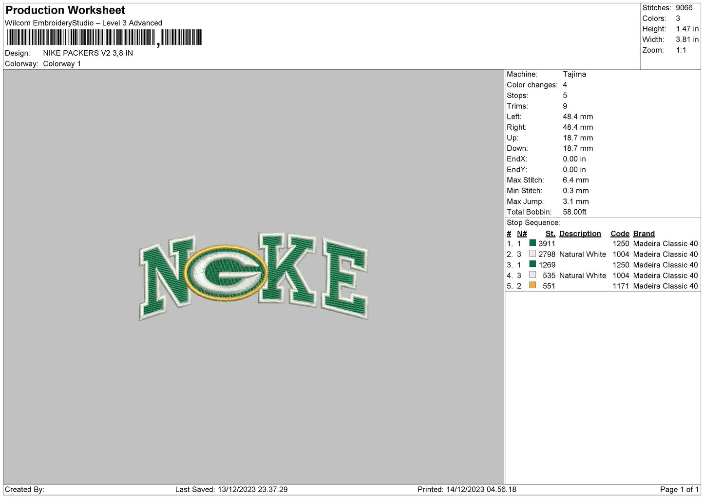 Nike Packers V2 Embroidery File 6 sizes