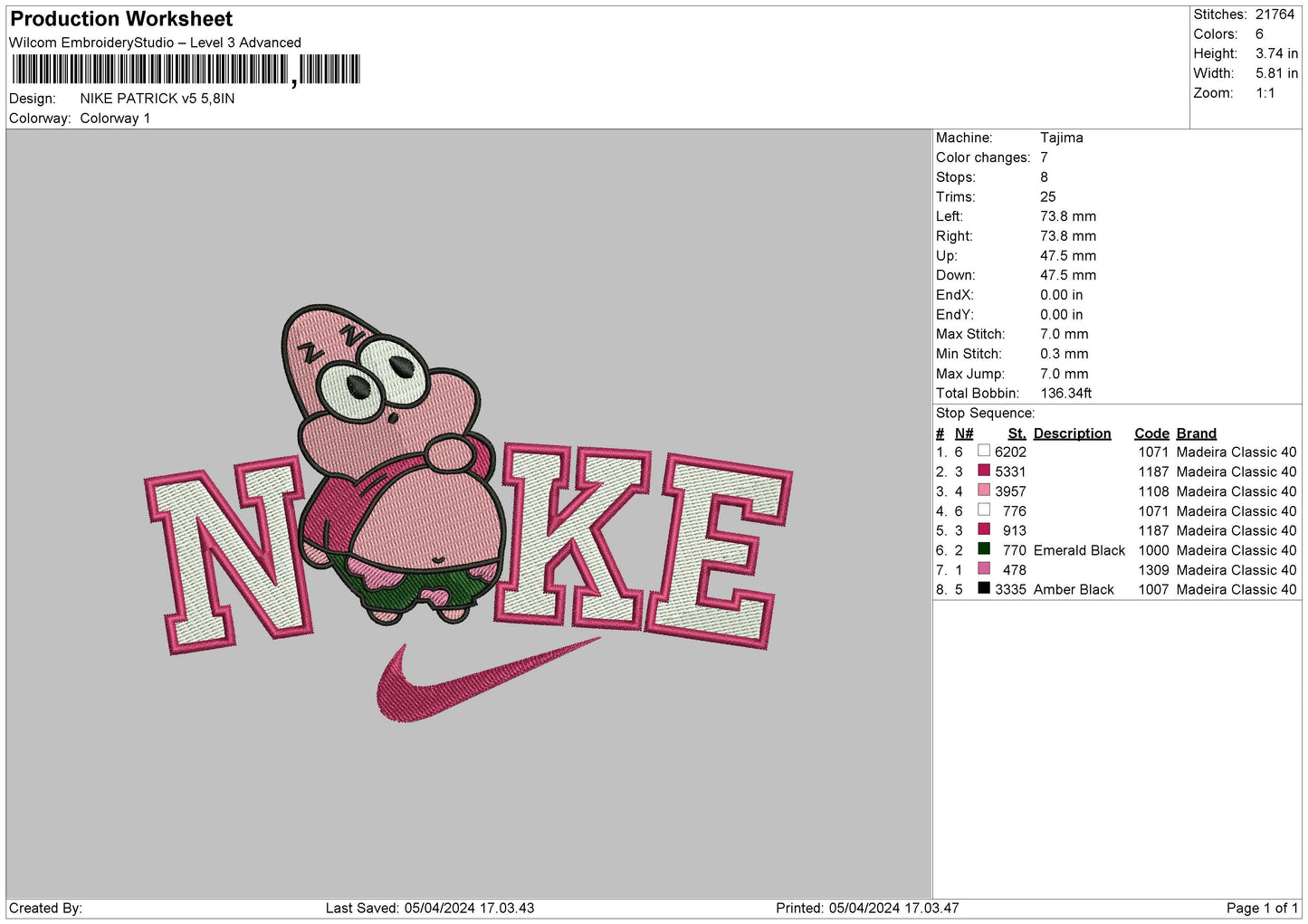 Nike Patrick V5 Embroidery File 6 sizes