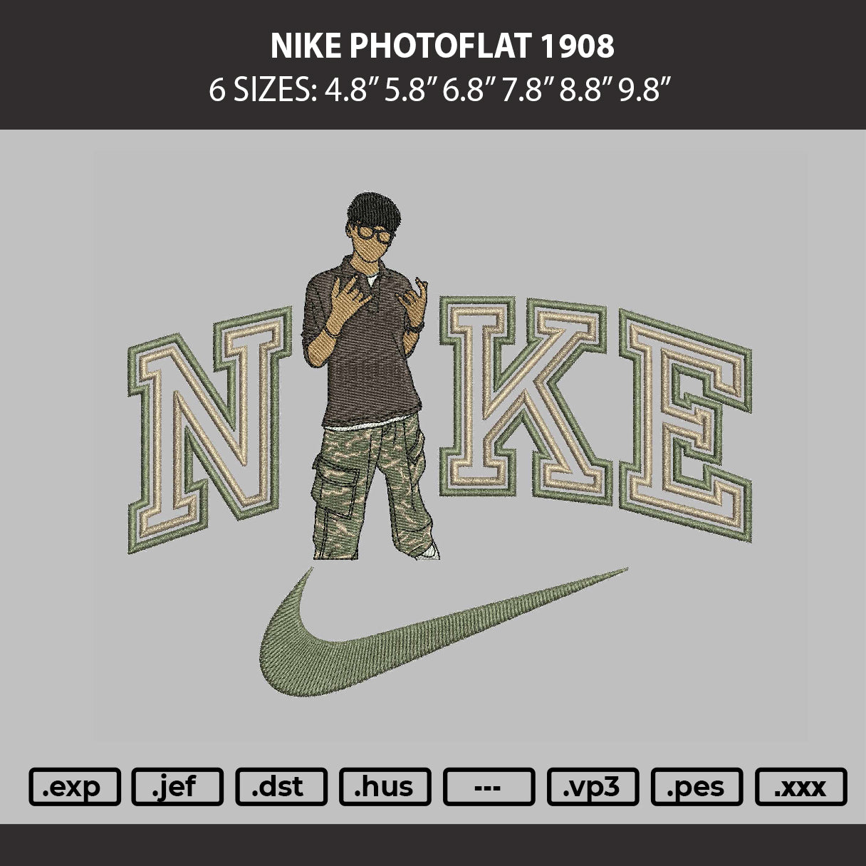 Nike Photoflat 19008b Embroidery Machine Design File 6 sizes
