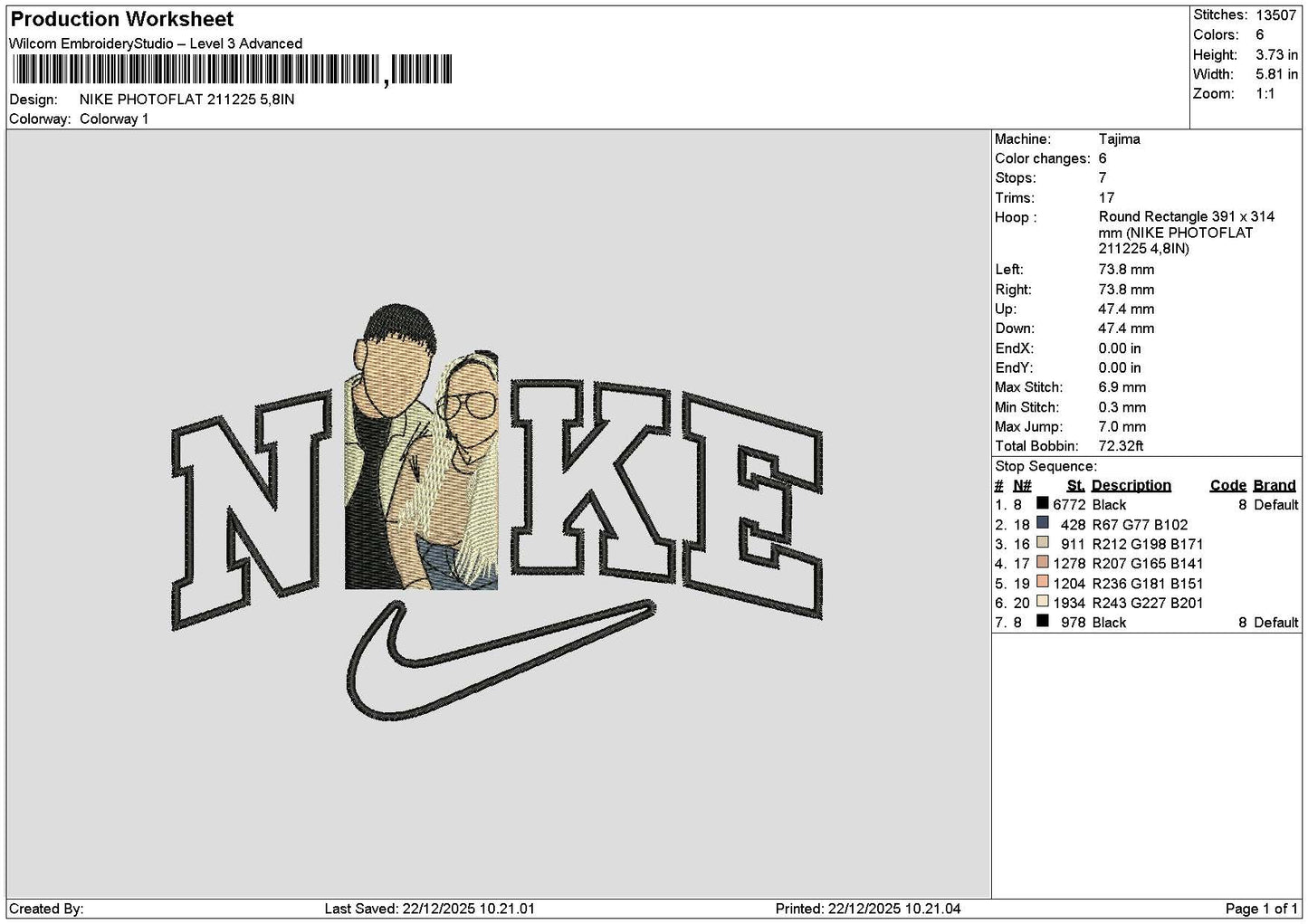 Nike Photoflat 2112 Embroidery File 6 sizes