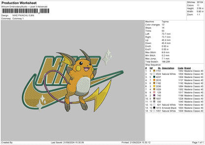 Nike Pikachu2109 Embroidery File 6 sizes