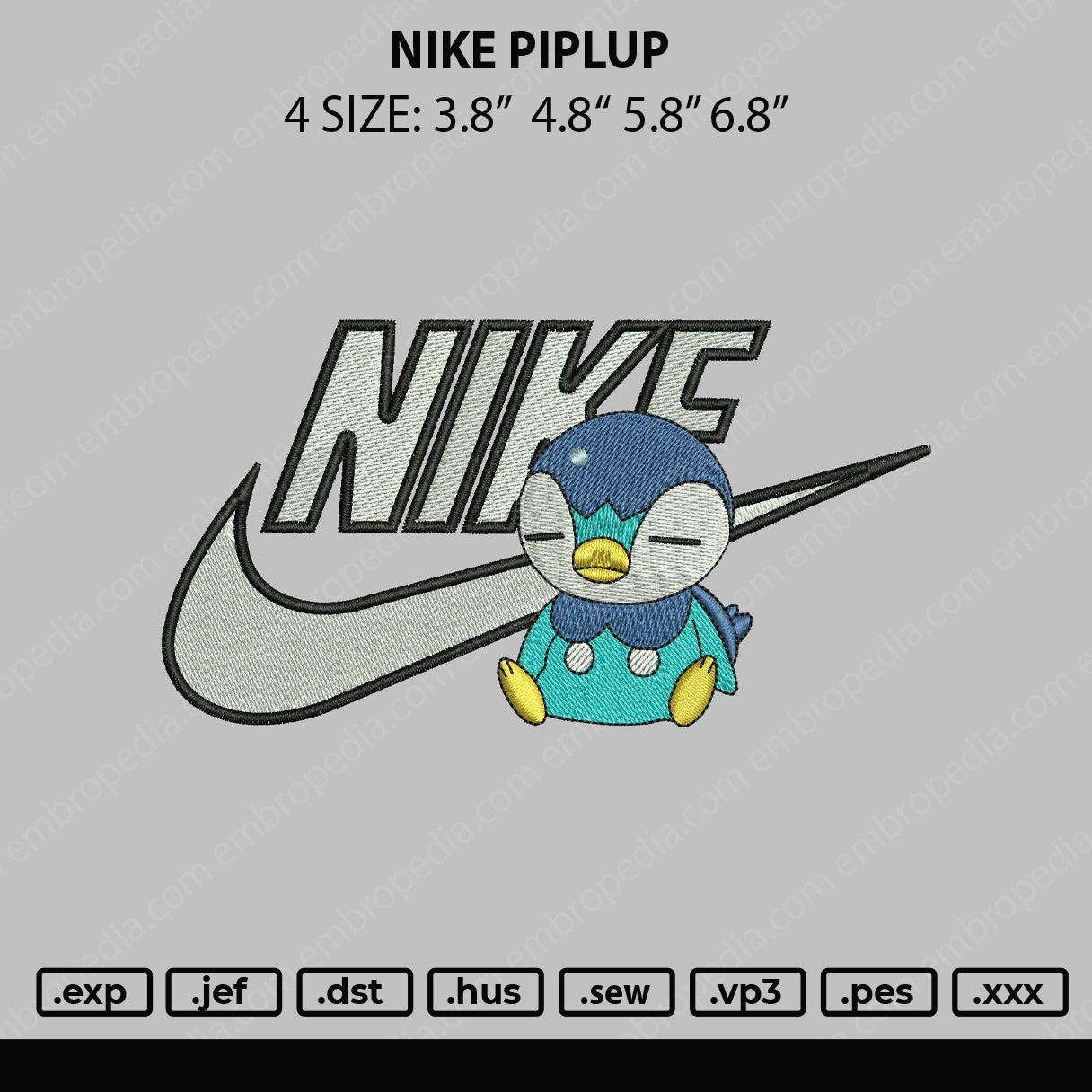 Nike Piplup Embroidery File 4 sizes