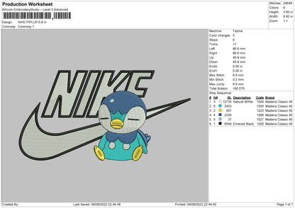 Nike Piplup Embroidery File 4 sizes