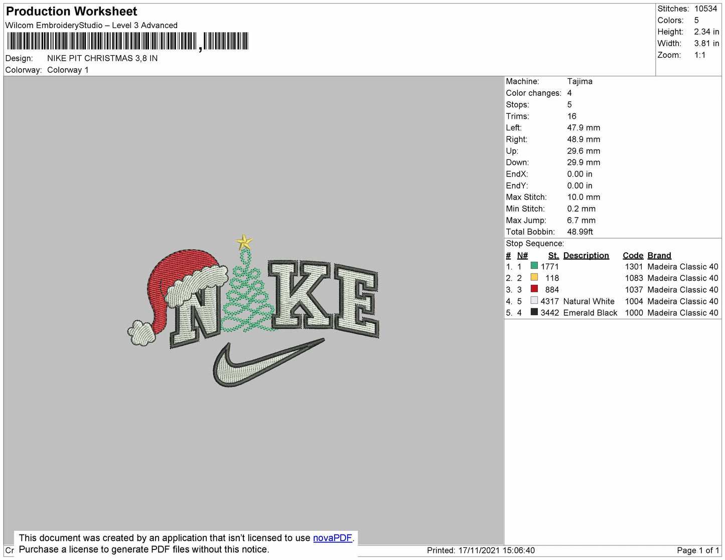Nike Pit Christmas Embroidery File 4 size