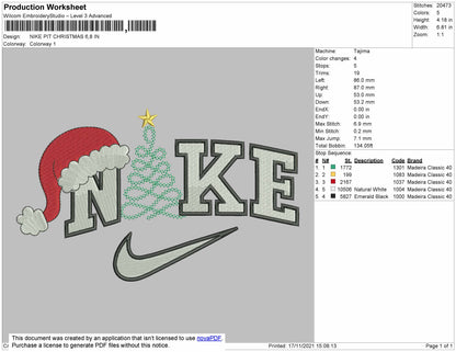 Nike Pit Christmas Embroidery File 4 size