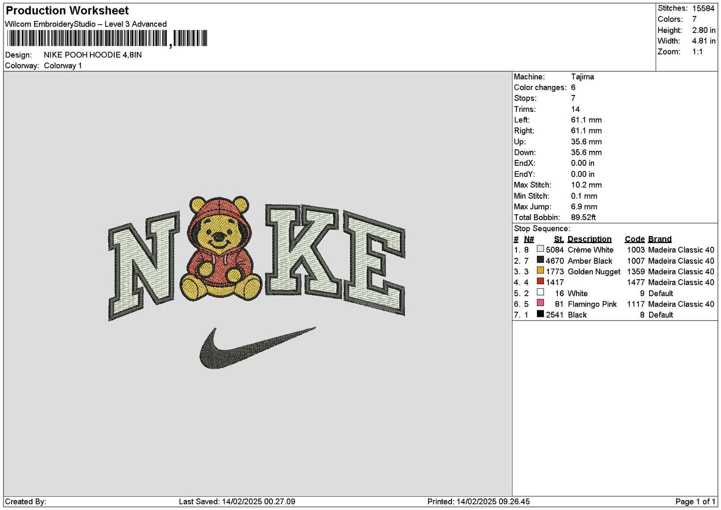 Nike Pooh 1402 Embroidery File 6 sizes