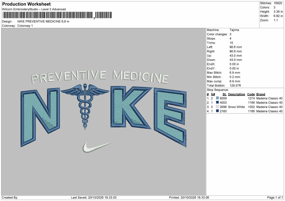 Nike Medicine 1910 Embroidery Machine Design File 6 sizes