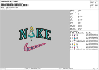 Nike Princess V2 Embroidery File 6 sizes