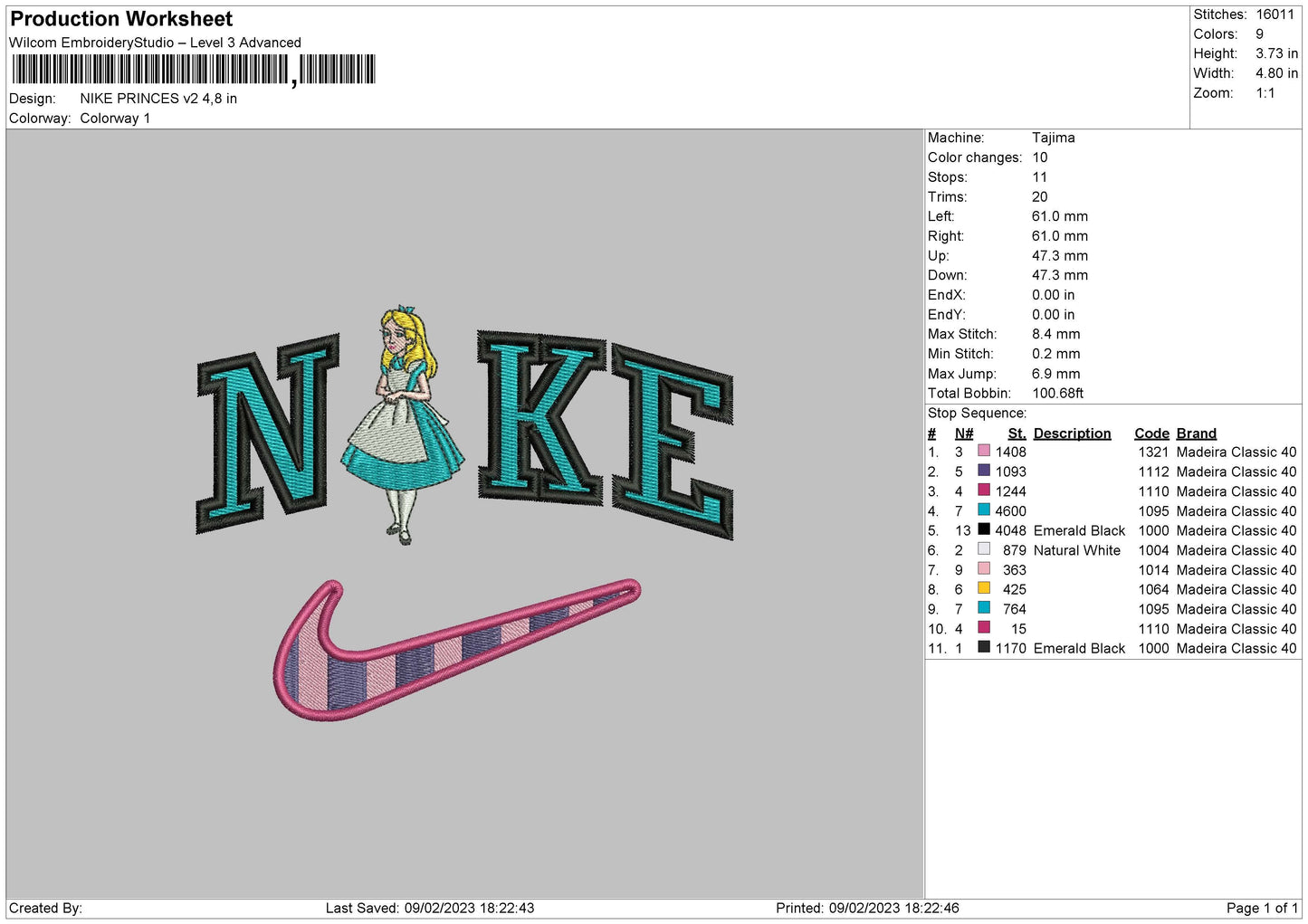 Nike Princess V2 Embroidery File 6 sizes