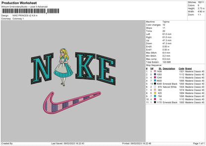 Nike Princess V2 Embroidery File 6 sizes