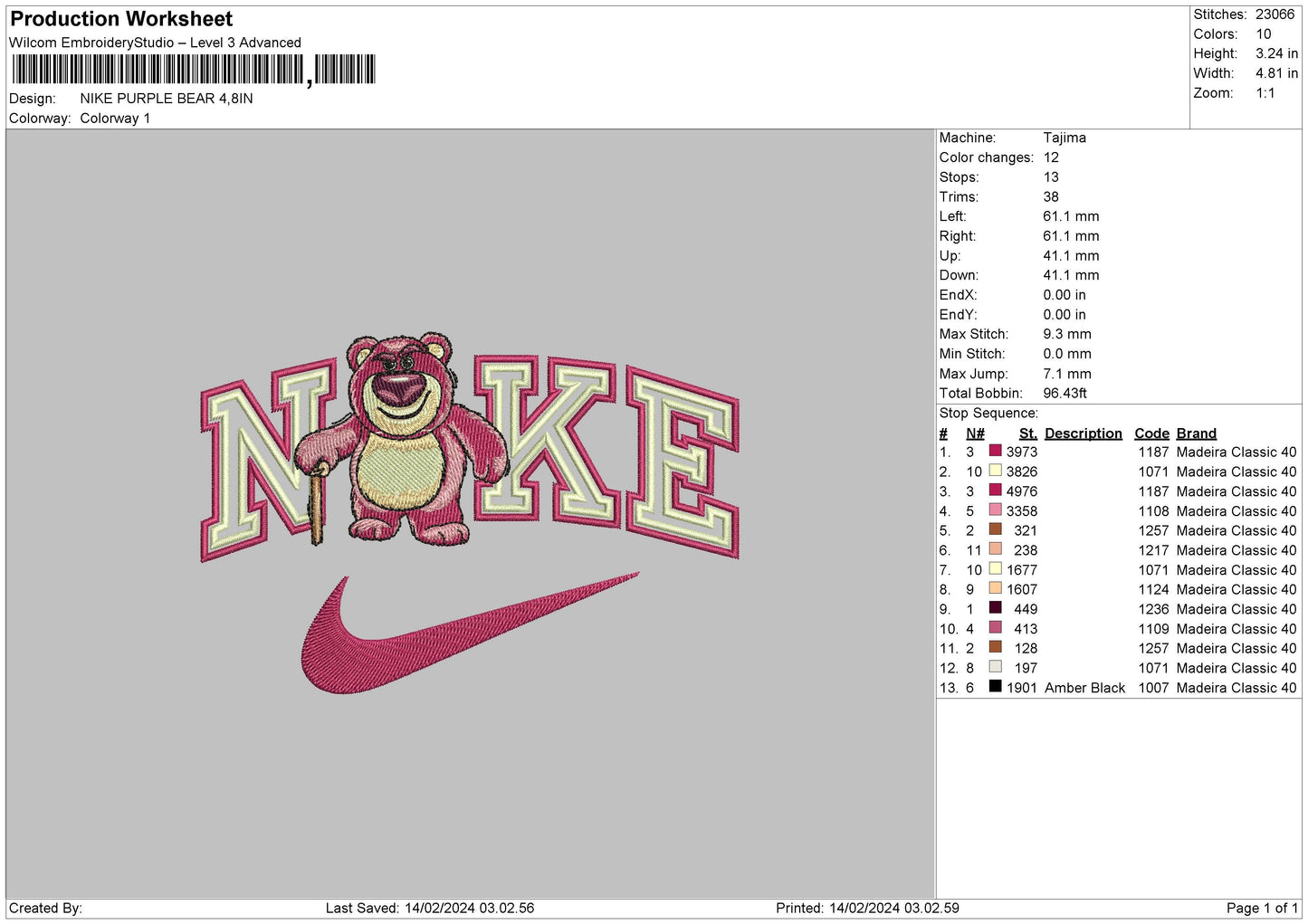 Nike Purple Bear Embroidery File 6 sizes