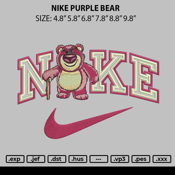 Nike Purple Bear Embroidery File 6 sizes