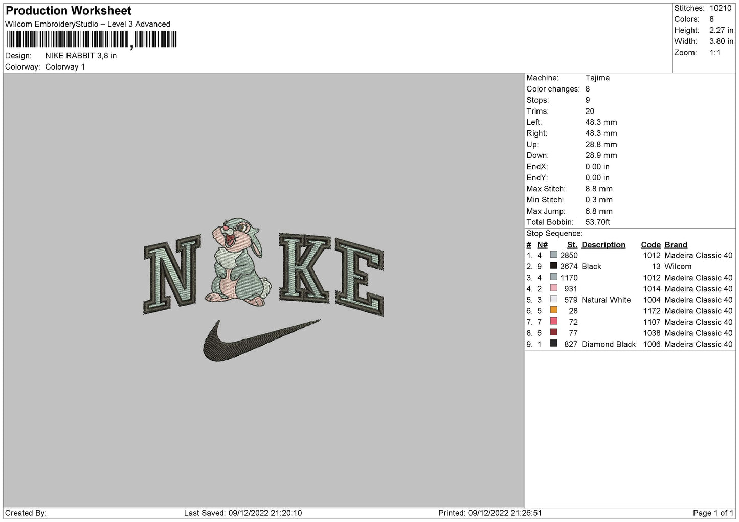 Nike Rabbit Embroidery File 6 sizes