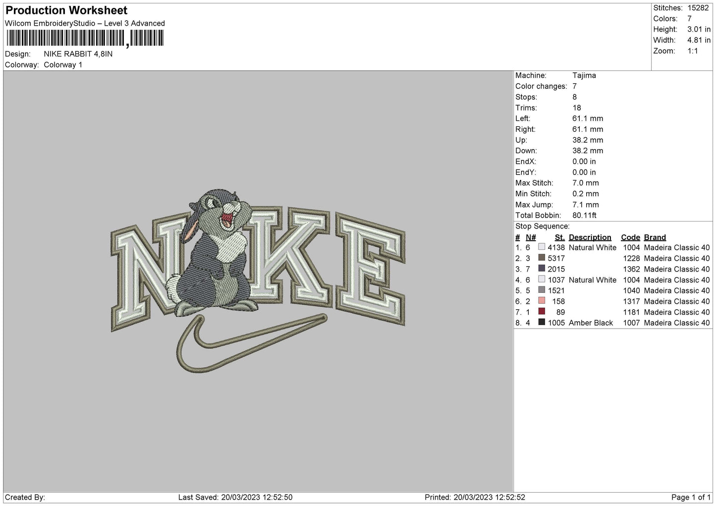 Nike Rabbit Swoosh Embroidery File 6 sizes