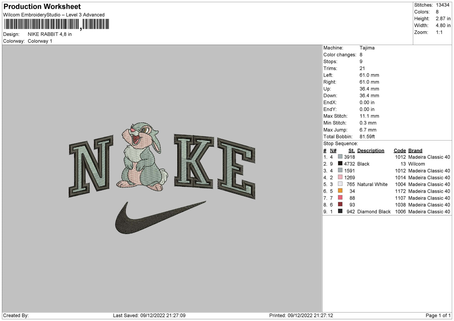 Nike Rabbit Embroidery File 6 sizes