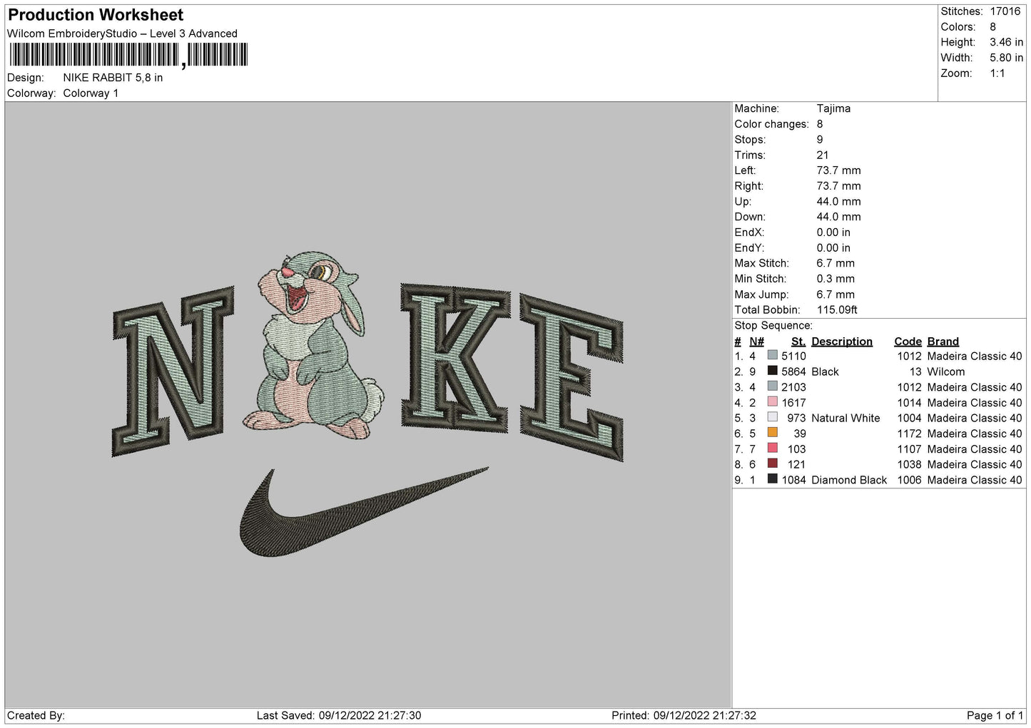 Nike Rabbit Embroidery File 6 sizes