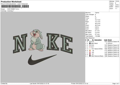 Nike Rabbit Embroidery File 6 sizes