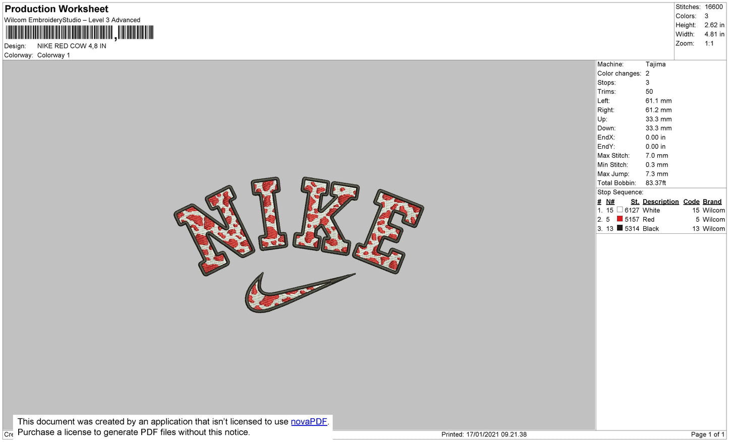 Nike Red Cow Pattern Embroidery File 5 size