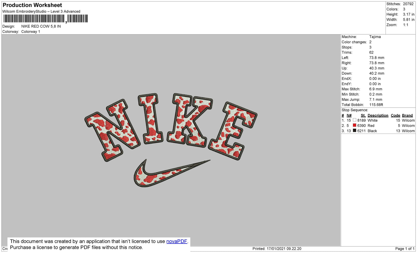 Nike Red Cow Pattern Embroidery File 5 size