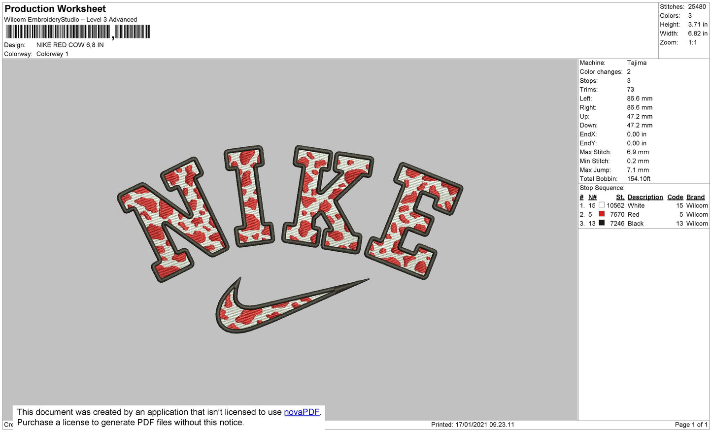 Nike Red Cow Pattern Embroidery File 5 size