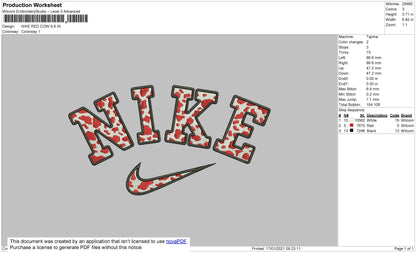 Nike Red Cow Pattern Embroidery File 5 size