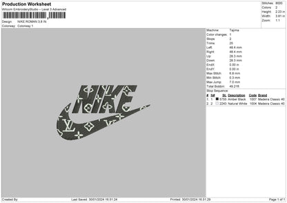 Nike Pattern 3024 Embroidery File 6 sizes