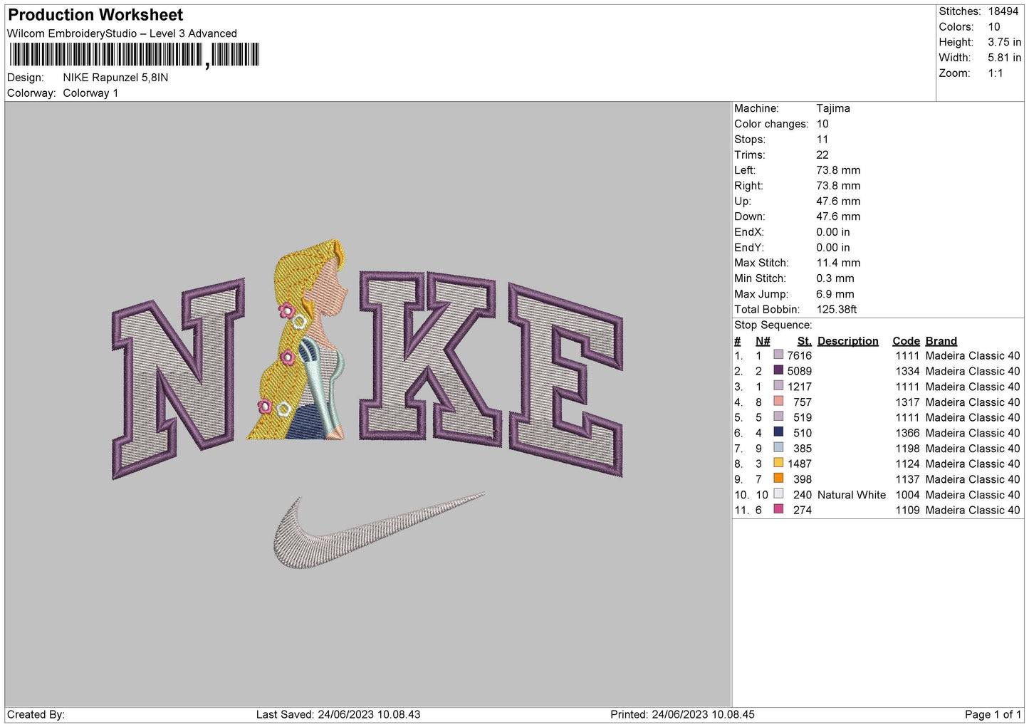 Nike Rapunzel Embroidery File 6 sizes