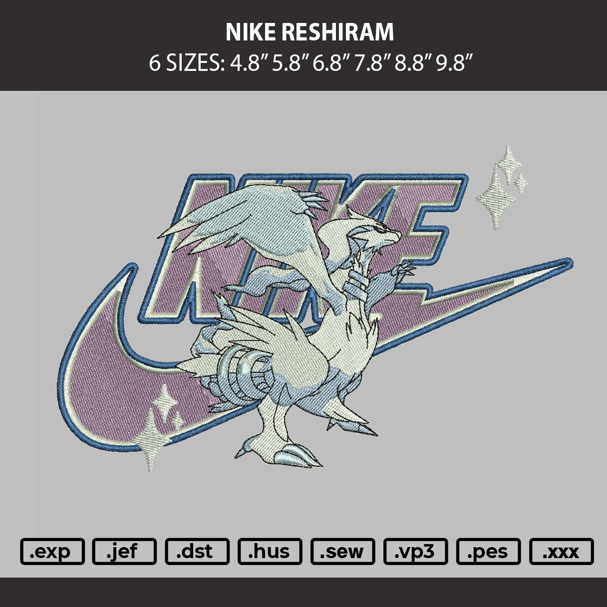 Nike Reshiram Embroidery Machine Design File 6 sizes