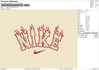 Nike Satin Flame Embroidery File 6 sizes