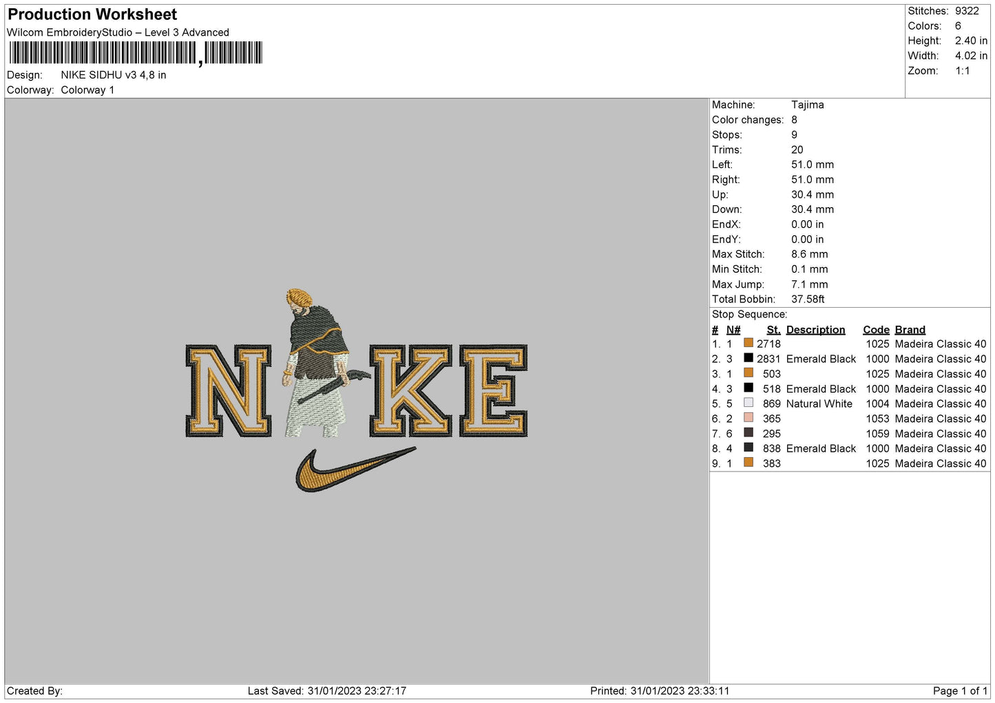 Nike Moosewala Embroidery File 5 sizes