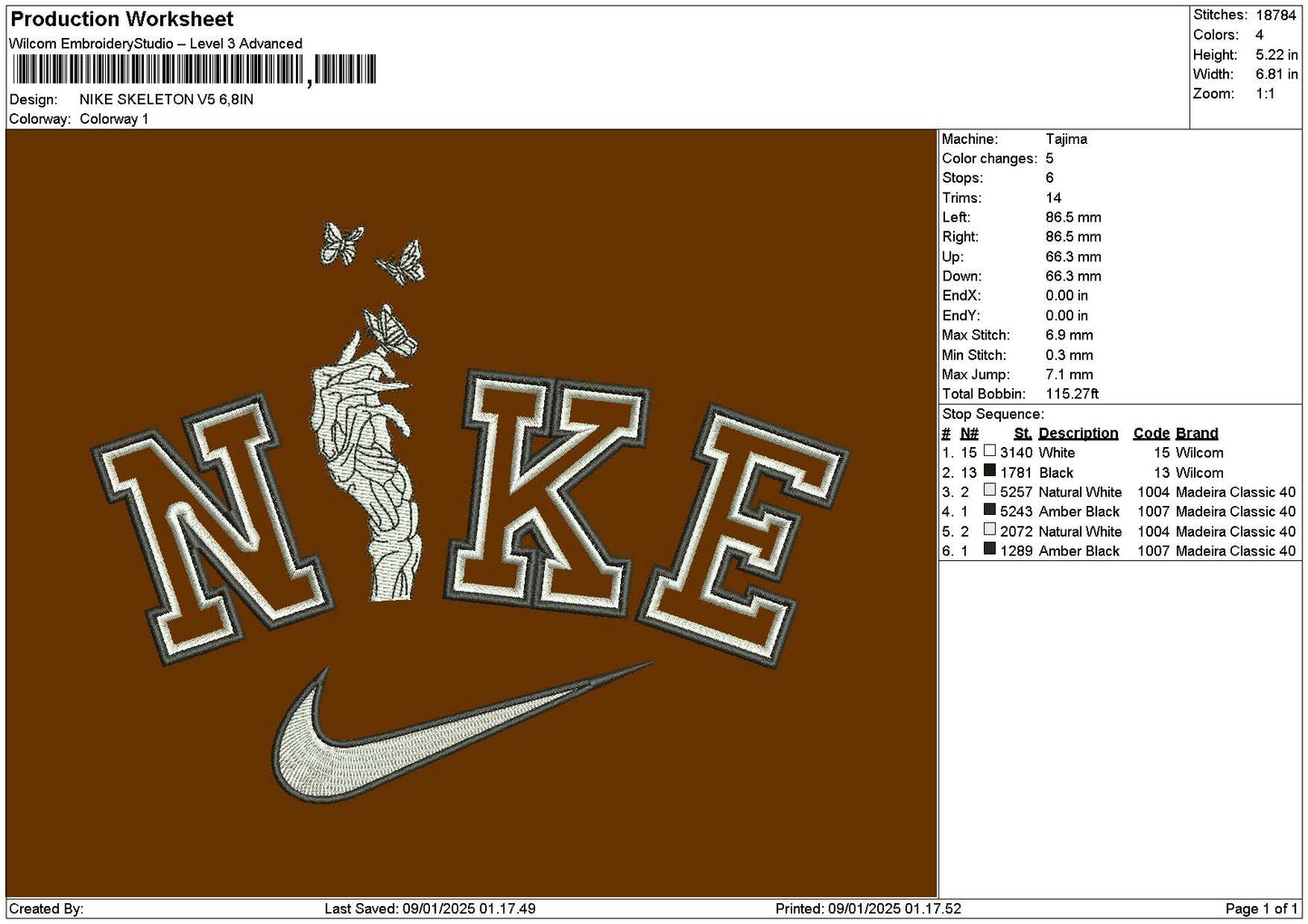 Nike Skeleton V05 Embroidery File 6 sizes