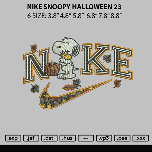 Nike Snoopy Halloween 23 Embroidery File 6 sizes