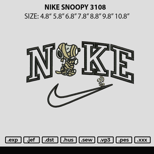 Nike Snoopy 3108 Embroidery File 6 sizes