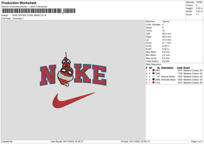 Nike Spider Chibi Xmas Embroidery File 6 sizes