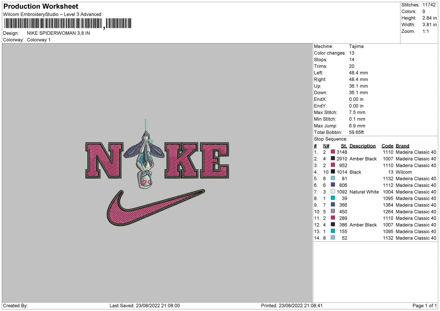 Nike Spiderwoman Embroidery File 5 sizes