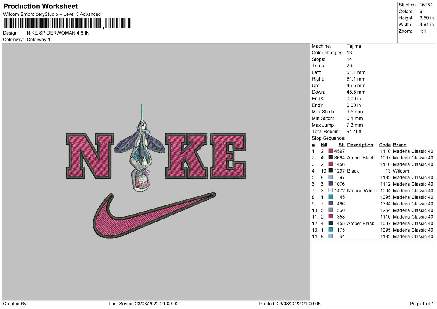 Nike Spiderwoman Embroidery File 5 sizes