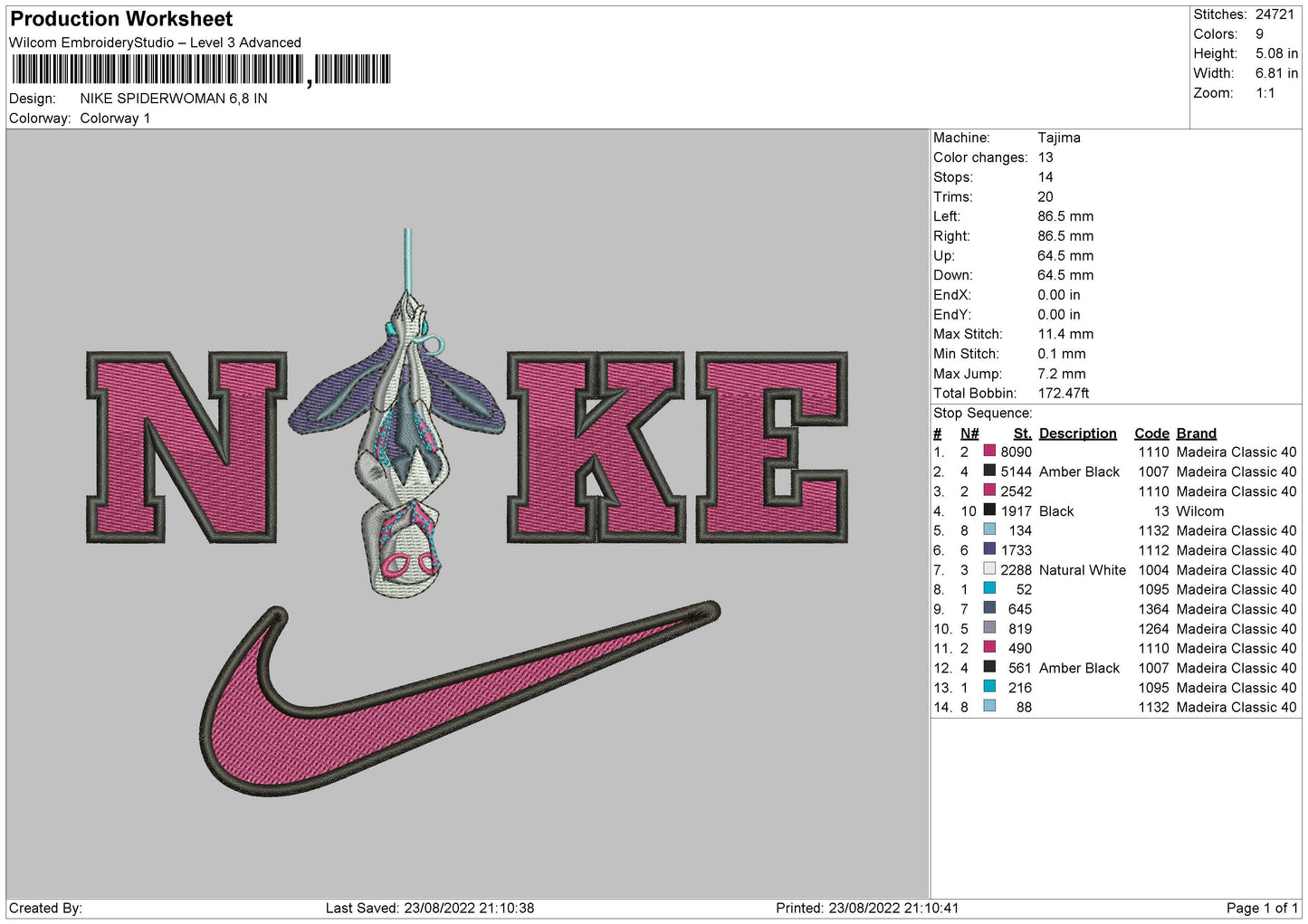 Nike Spiderwoman Embroidery File 5 sizes