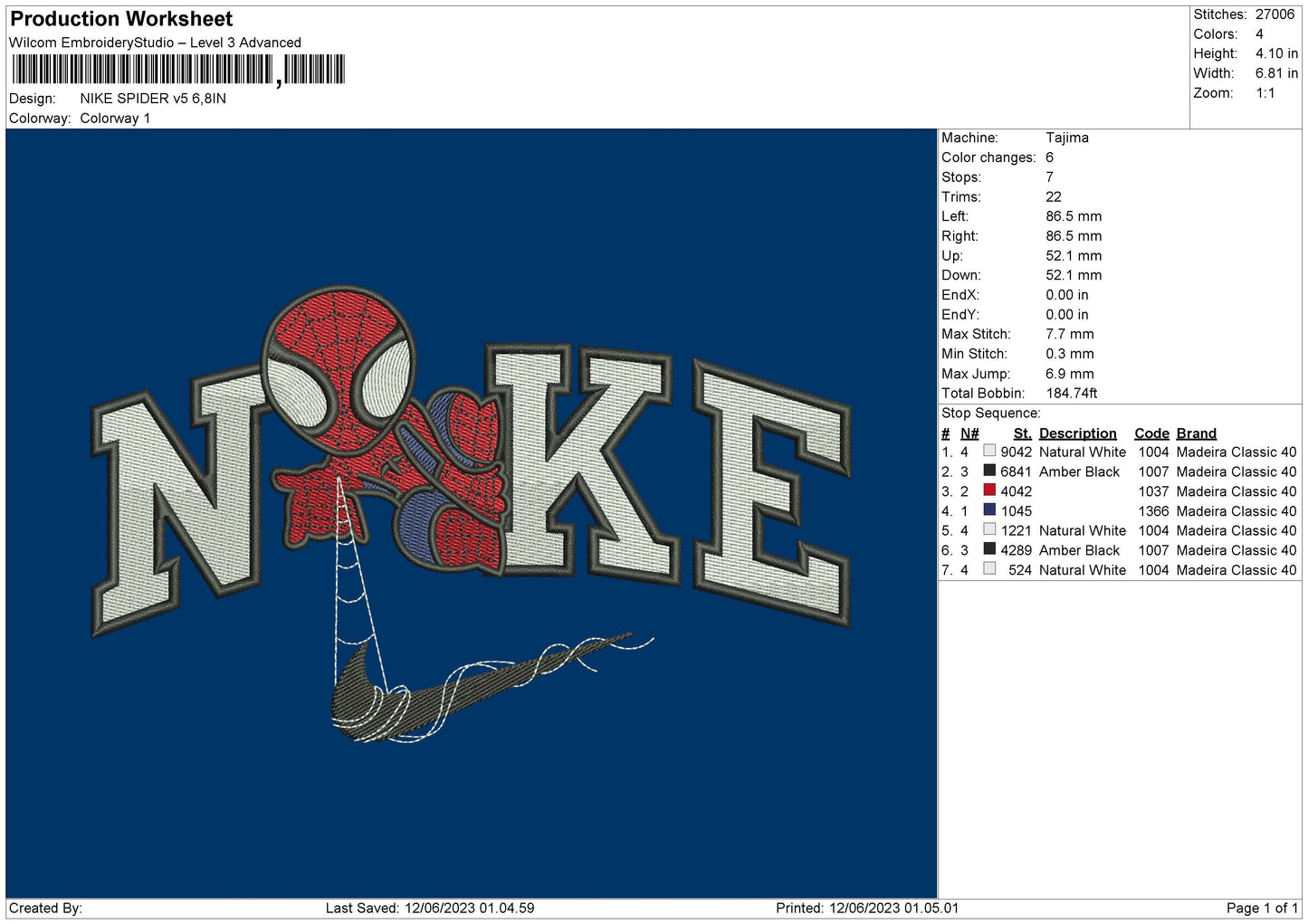 Nike Spider V5 Embroidery File 6 sizes