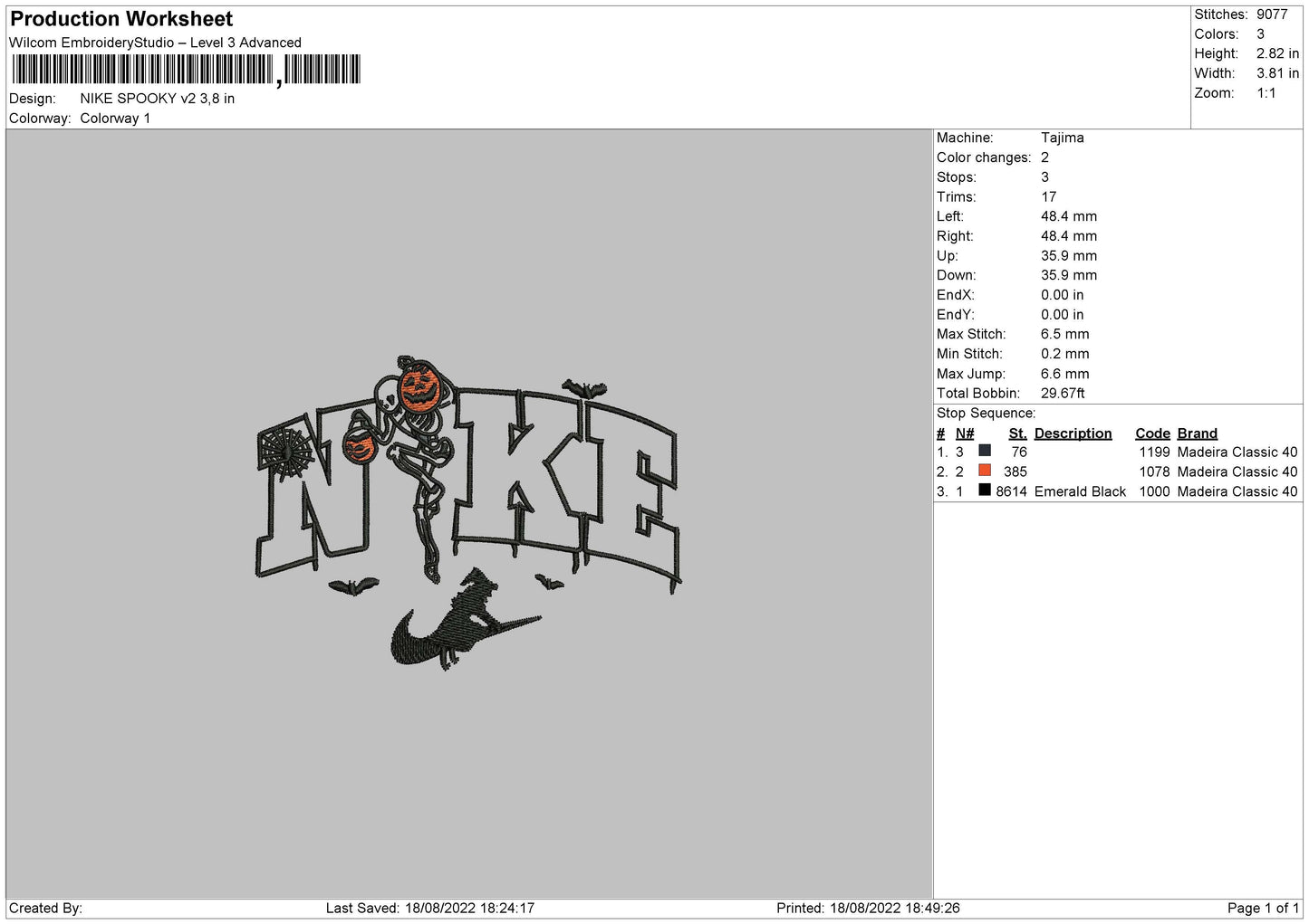 Nike Spooky V2 Embroidery File 5 sizes