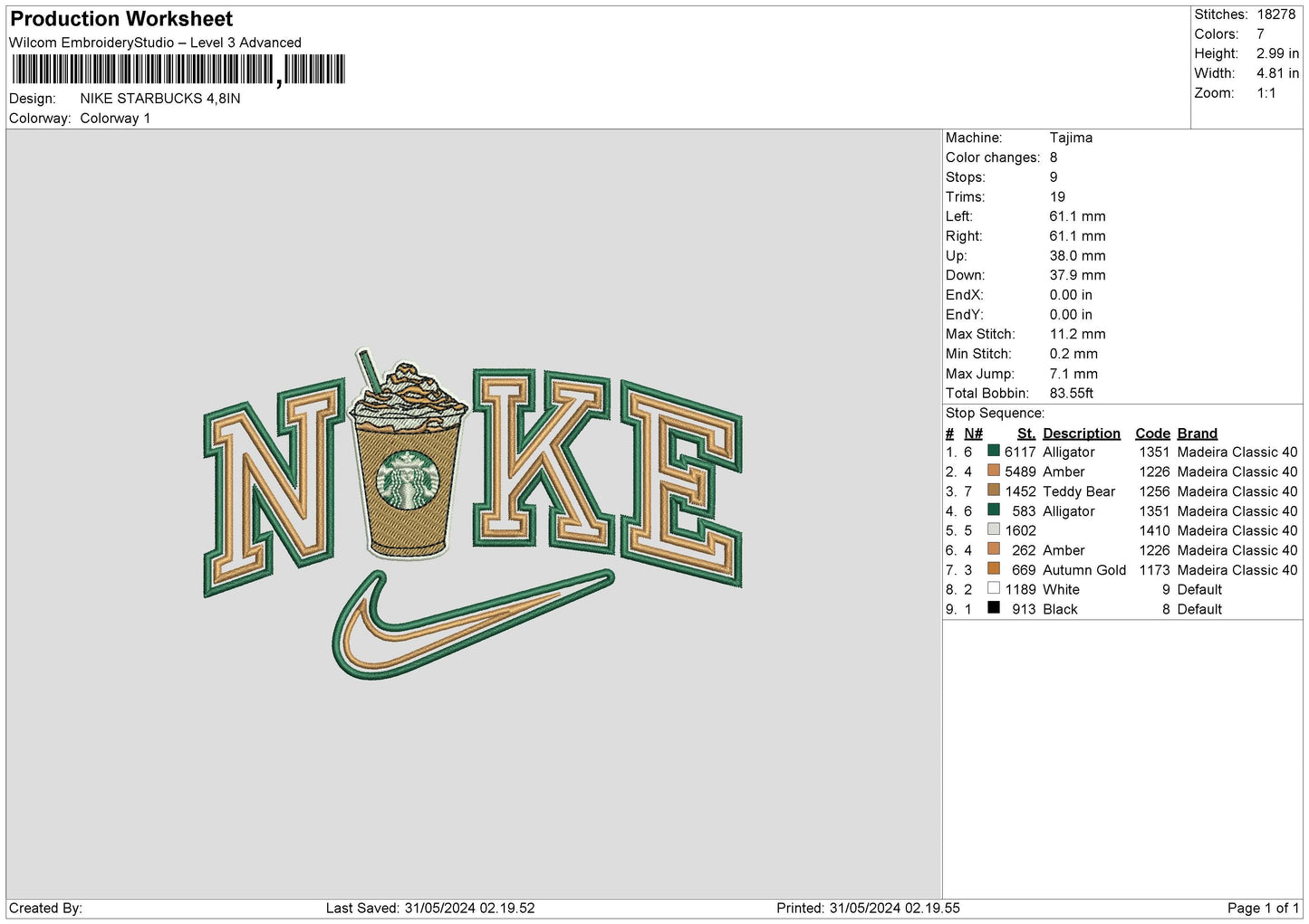 Nike Coffee 003 Embroidery File 6 sizes